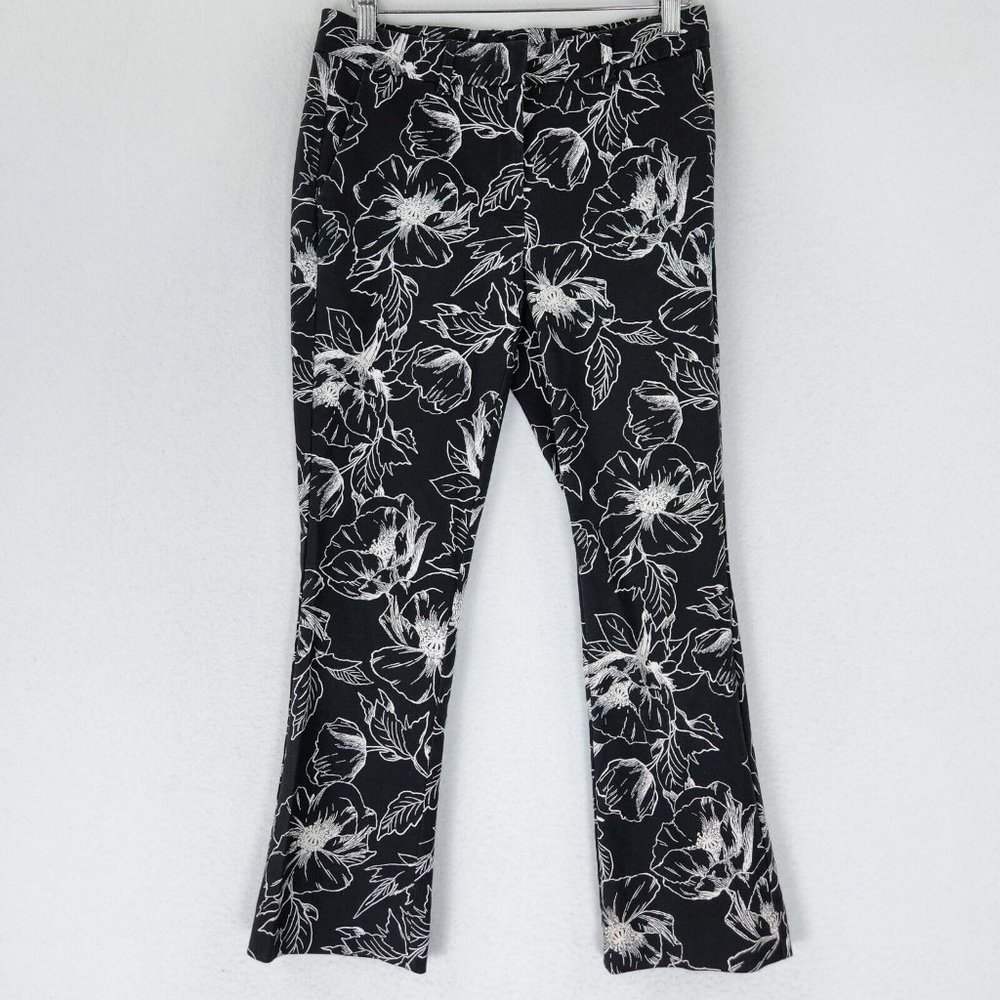 WHBM Pants Womens 0 Black White Floral The Flare Crop House Market Mid Rise